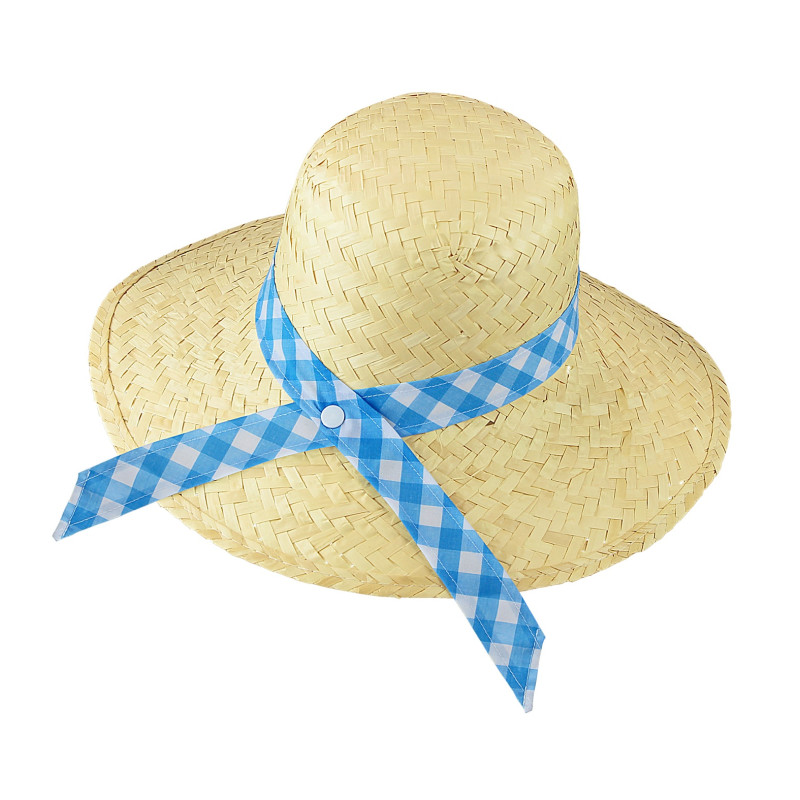 Slamený klobúk s modrou stuhou pre ženy